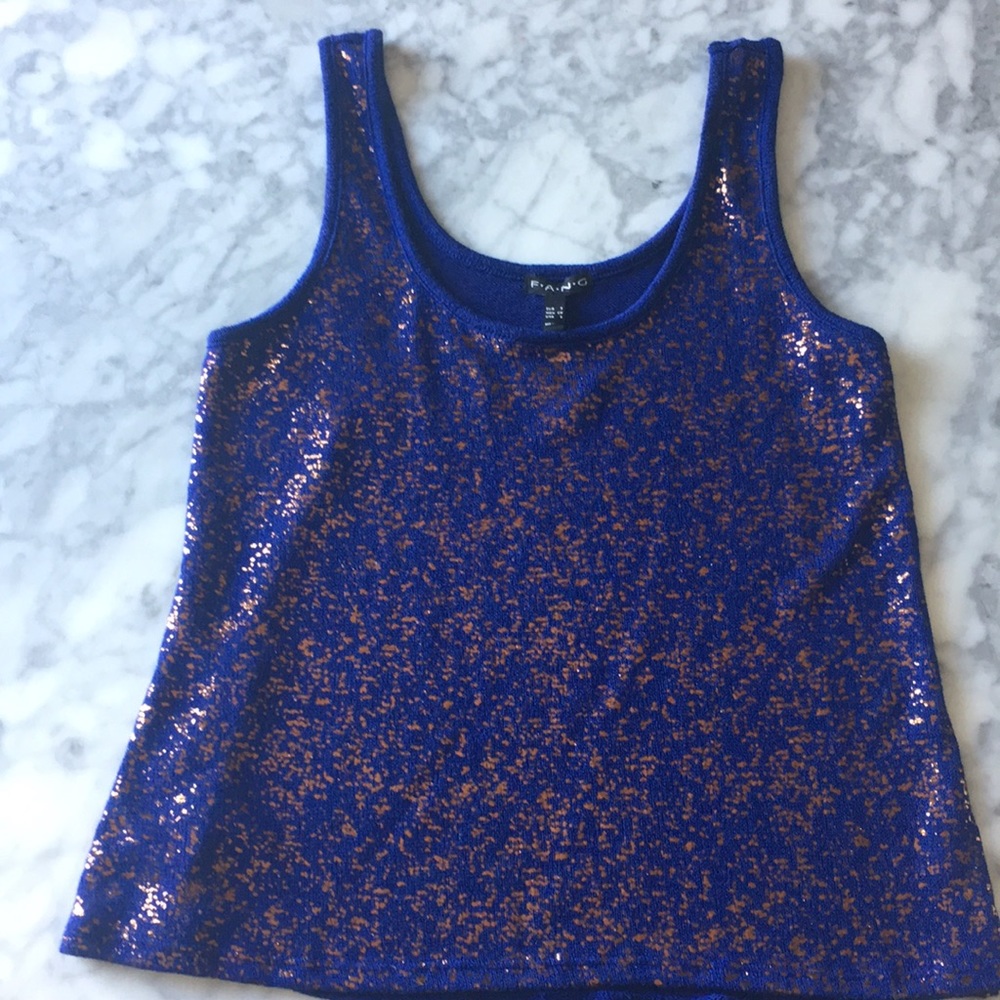 Blue and copper print tank top